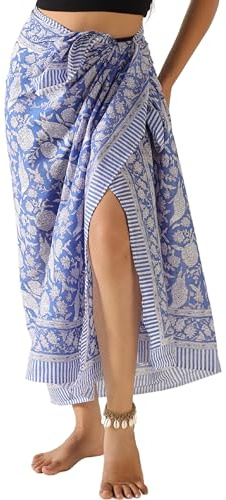 THE ART BOX, Pareo da Donna Lungo in 100% Cotone, dallo Stile Indiano, con Stampa con Blocchi Realizzati a Mano, Adatto Come Sarong e Copricostume (185 x 109 cm), Taglia Unica