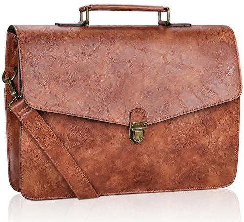 Estarer Sacoche fine en cuir pour homme 15,6 pour ordinateur portable, travail, bureau, marron