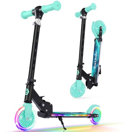 BELEEV Scooters for Kids Ages 3-12 with Light-Up Wheels & Stem & Deck, 2 Wheel Folding Scooter for Girls Boys, 3 Adjustable Height, Non-Slip Pattern Deck, Lightweight Kick Scooter for Children