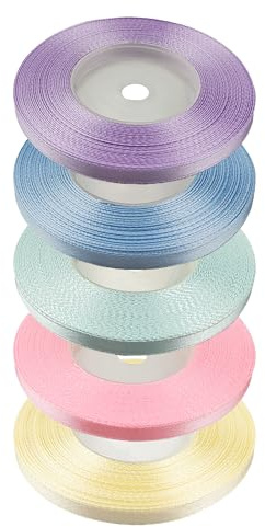 Netuno Set di 5 nastri di raso, colori pastello, 6 mm x 32 m, nastro decorativo per matrimonio, nastro in tessuto colorato per imballaggio, decorazione regalo, nastro elegante e colorato