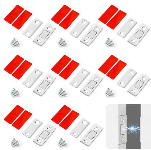 Heveer Chiudiporta Calamita Calamite per Porte Ultra Sottile Chiusura Magnetica in Acciaio Inox per Ante di Armadi Cassetti 8 Pezzi (Argento)