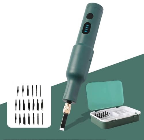 LeTkingok Máquina de Grabado de Madera Eléctrica, Cortador de Madera de Cincel Eléctrico Portátil Recargable con 20 Cuchillas Reemplazables