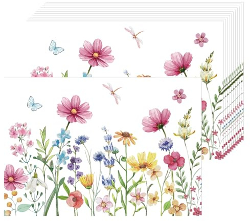 50 Stück Frühling Blumen Papier Platzsets | Papier Tischsets Gänseblümchen Libelle, Einweg Platzsets 40x28 cm, Saisonal Dekoration für Küche, Esstisch, Urlaub, Party