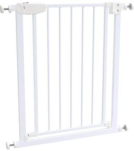 ALMAR Baby Barrera de Seguridad 61-68cm Blanco | Facil Montaje sin Tornillos para Puertas, Pasillos o Escalera para Niños o Mascotas | Valla Blanca con Sitema de Cierre Automático Giro Ambos Lados