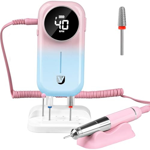 Electric Nail Drill with Magnetic Base, Professional Nail File Kit for Thick Toenails & Callus Removal – 40000RPM Powerful Grinder for Acrylic, Pedicure, Manicure – Cordless, Rechargeable