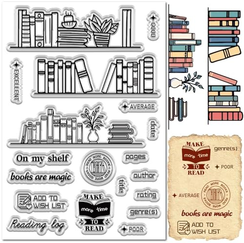 craspire Bücherregal Stempel Transparente Silikonstempel Bücherregal Wiederverwendbar Durchsichtiges Gummistempelsiegel Für Die Herstellung von Urlaubskarten Bibliothek DIY Scrapbooking Fotoalbum