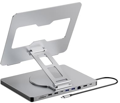 Supporto per laptop e docking station con 10 porte e rotazione a 360 gradi, supporto per notebook per ufficio e casa PD100W
