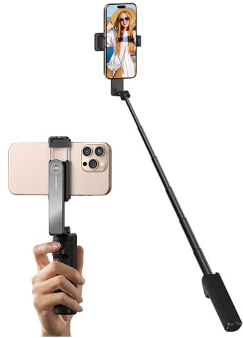 yAyusi Nuovo Ultra Mini Selfie Stick per iPhone, Selfie Stick Portatile Estensibile in Alluminio con Telecomando, Selfie Sticks Compatti Telefono per Vlog/Registrazione Video/Streaming Live (Nero)