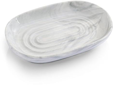 ZhouWei Keramik Seifenschale, Oval Seifenhalter Marmor Textur Anti-Rutsch Seifenbox Seifenablage 12.5×8.3×2.2 cm Leicht Reinigen Halten die Trocken, Seifendose für Küche Badezimmer und Dusche