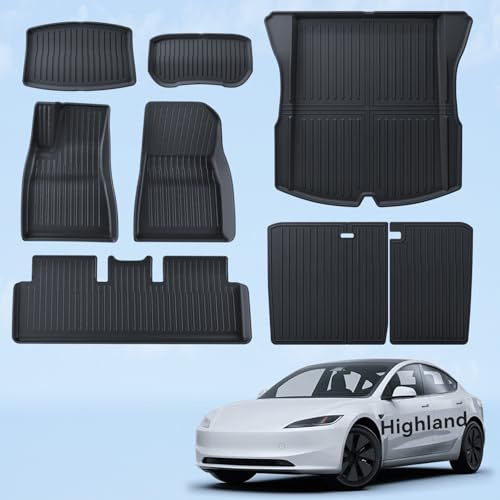LANTU golvmattor 8 st för Tesla Model 3 2024–2025 TPE allväder 3D hög kant halkfri vattentät bagagematta och andra sätesraden ryggskydd för modell 3 Highland tillbehör