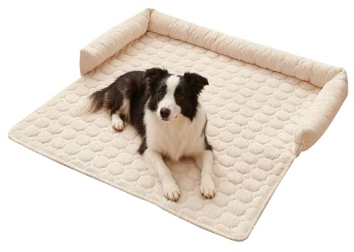 BUERPINKING Hundedecke Sofa, Hundebett Waschbar - Hundedecke rutschfest, 75Cm Universelles Haustierbett Mit Nackenrolle Flauschige Hundematte Für Kleine & Mittelgroße Hunde (Beige Weiß)
