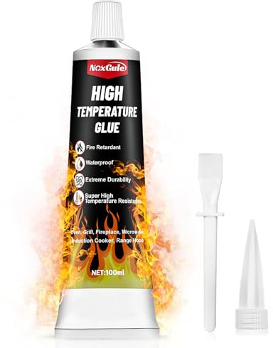 NoxGule Kleber Hitzebeständig,Silikon Hitzebeständig, Hitzebeständiger Kleber,Ofenschnurkleber, Hochtemperaturkleber, für Backöfen, Kamine, Kochfelder, 100ml | Hochtemperaturbeständig, wasserdicht und luftdicht, geeignet für Kamine, Öfen und Öfen, 100 ml, präzise Anwendung