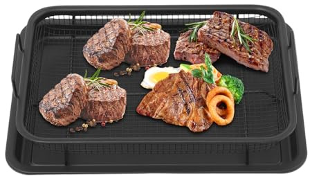 Air Fry Crisper Basket & Vassoio, 2 pezzi, vassoio antiaderente e cestello, teglia da forno con grill, 28,5 x 21 cm (nero)