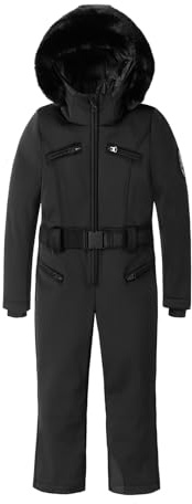 MOUS ONE Kids Ski Suit One Piece Waterproof Boys Girls Snowsuits Insulated Jumpsuits Winter Warm Jackets（Black，130）