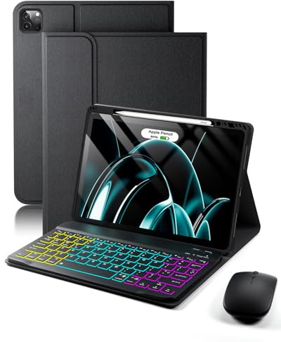 for iPad Air 13 inch (M4-2026 / M2-2024 / M3-2025) und iPad Pro 12,9 inch 6th (2022)/ 5th(2021)/ 4th(2020)/ 3th(2018) Generation Case,with Wireless Bluetooth British Layout Backlit Keyboard and Mouse