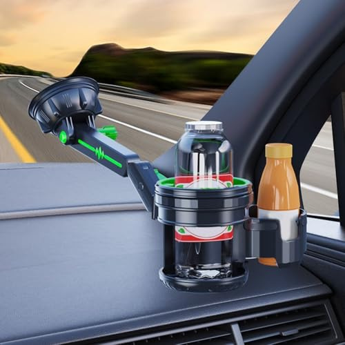 Portavasos personalizable 2 en 1 con ventosa resistente de 3.5 grados, giratorio de 360°, soporte plegable para bebidas, para coches, camiones, furgonetas, abdominales antivibración (verde)