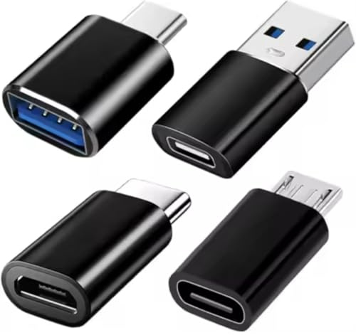 USB C Adapter Set (4 Stück), Typ C auf USB 3.0 OTG Adapter & Micro USB Adapter – USB-C Buchse auf Stecker – Für Handy, Laptop, Tablet Passend für MacBook, Samsung Schwarz