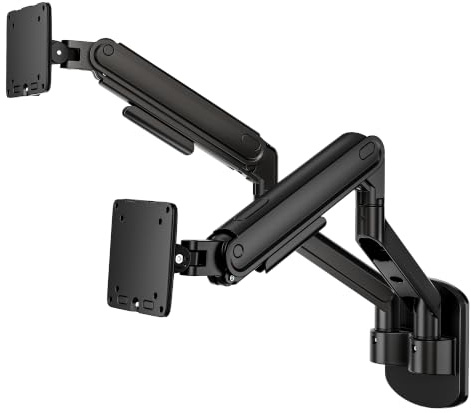 monTEK Heavy-Duty Dual Monitor Wall Mount for 17-40 Screens | Dual mechanical spring ,supports 2–12kg per arm ,full-motion adjustment, VESA 75x75 & 100x100mm,cable management,Black
