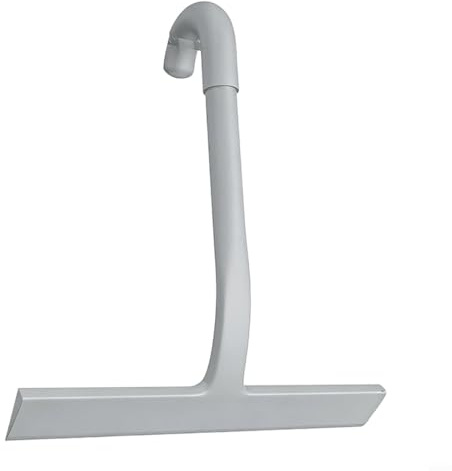 Fauhapyway Escobilla de ducha de silicona con gancho integrado, agarre redondo ergonómico para puertas de cristal, ventanas, espejos, negro (gris)