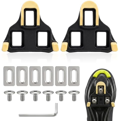 Cale Pédale Vélo pour Shimano SPD SL SPD SL SM-H10 SM-H11 SM-H12 SH51 Delta | Crampon Antidérapants 6° Float,Vélos Rout Course Appartement D'intérieur,Pedale Plate avec Vis Rondelles Clé Allen,TPU Jaune