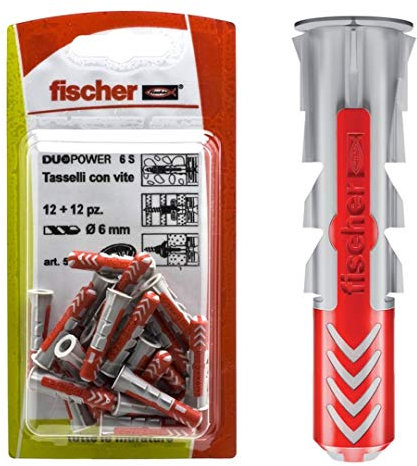 fischer 537621 Duopower Dübel, Grigio/Rosso, 10 x 50 mm, 8 Stück