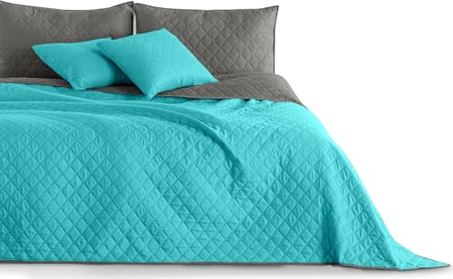 DecoKing 32213 Tagesdecke 170 x 270 türkis Stahl Silber anthrazit grau Axel | Bettüberwurf zweiseitig Steppung pflegeleicht Turquoise Steel