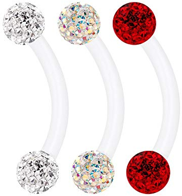 KJM Fashion 3 Stk Flexi Banane Ohr 1,2mm 16g Ohrringe Piercing Schmuck, Acryl