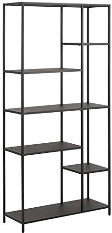 AC Design Furniture Norbert Asymmetrisches Doppel-Bücherregal mit 5 Ablagen, B: 79,5 x H: 165 x T: 30 cm, Schwarz, Metall, 1 STK.