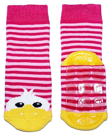 WERI SPEZIALS Baby and Children's Stopper Socks Duck Motif for Girls and Boys Full ABS Non-Slip Sole (23-26, Pink), pink