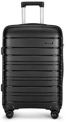 KONO Kleiner Koffer Handgepäck 55x40x20 Leicht Kabinentrolley Handgepäckkoffer Hartschale Rollkoffer Reisekoffer mit 4 Rollen und TSA Schloss, Polypropylen Suitcase (Schwarz, Koffer M)