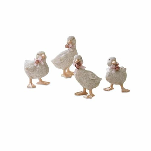 Loberon Küken 4er Set Orélie, antikweiß | detailliert und naturnah gestaltet - mit zierendem Stoffbändchen - Tierfiguren - Osterfiguren - Ostern - Osterdeko