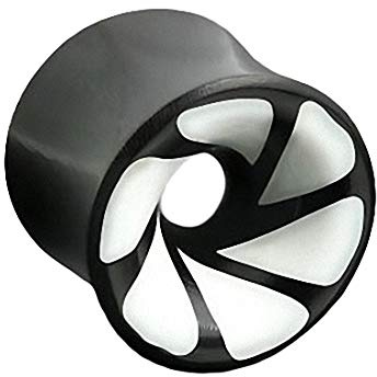 Taffstyle Flesh Tunnel Organic | Horn Schwarz mit weißem Fecher bemalt