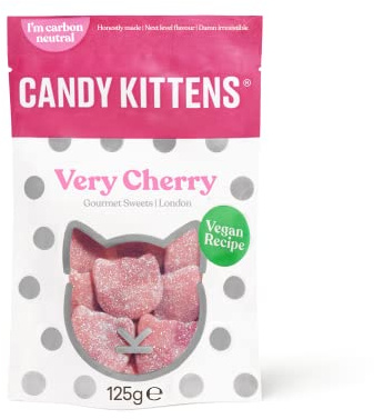 Candy Kittens Bonbons végétaliens Very Cherry emballés avec du jus de fruits et des ingrédients naturels, grandes saveurs de petits chatons, bonbons végétariens – Sac de bonbons de 125 g
