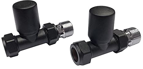 Noir Heizkörperventile, gerade, matt, schwarz, rund, 15 mm, 2 Stück