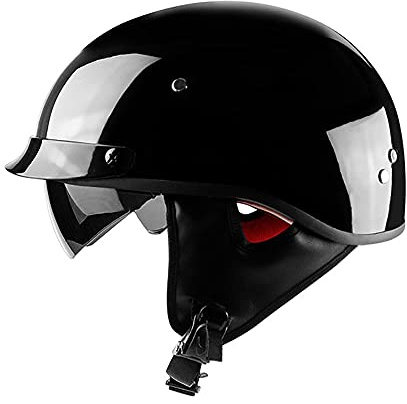 BDTOT Halbschalenhelm mit Ece Jethelm Retro mit Visier Motorrad-Helm Brain-Cap Halbschale Retro Roller Helm Moped Halbschale Scooter-Helm Retro Half Helm ​für Cruiser Chopper