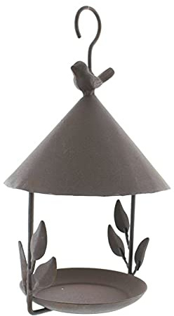 Super Idee Hängende Vintage Futterhalter Futterstation Futterspender mit S-Form Haken und dekorative Vögelchen Blättern Vogeltränke Vogelbad aus Gusseisen für Wildvögel Frostsicher Winterfest