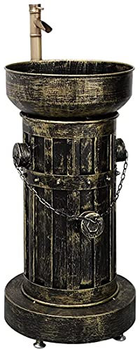 XYEJL Retro Industrie Stil Standwaschbecken Mit Wasserhahn,Säulenspüle Einfach,Schmiedeeisernes Waschtisch Mit Ablaufinstallationsloch,Für Drinnen Und Draußen,with Mirror,A