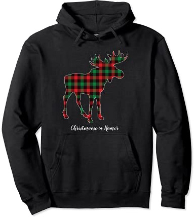 Christmoose In Homer Alces Lover Buffalo Rojo Verde Plaid Sudadera con Capucha