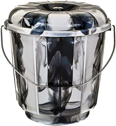 3L Litre Multipurpose Tie Dye Design High Grade Plastic Nappy Bucket Bin and Lid with Carry Metal Handle Multipurpose Food and Grain Storage Container Animal Feeding and Car Washing Bucket (Black)
