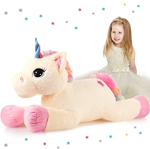 Skylety Groß Einhorn Stofftier Riesen Kuscheltier 80 cm Einhorn Kuscheltier XXL Stofftier Spielzeug Weiches Großes Plüschtier Kissen für Geburtstag Weihnachten Babyparty Party Dekoration