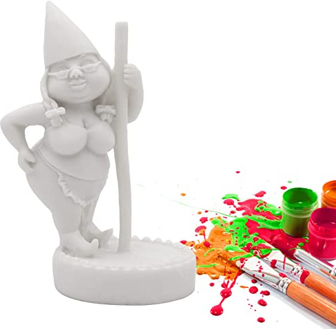 Dnoifne Unpainted Pole Dancing Gnome Statue, DIY Paint Your Own Gnome, Unpainted DIY Gnome Figurines for Kids and Adults, Funny Outdoor Gnome Figure, Dancing Lady Gnome Statue(4.6/12 cm)