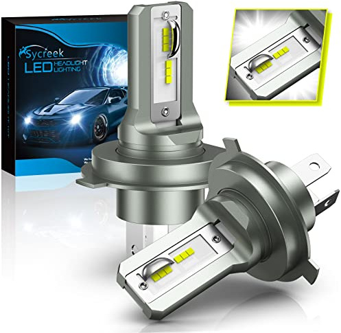 Sycreek Bombillas H4 LED Coche,22000LM 6500K Blanco Frío IP68 Impermeable Coche Faros Delanteros Plug y Play,Reemplazo de Halógena y Xenón Kit,2 Lámparas H4