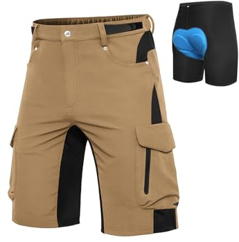Cycorld Pantalon de VTT pour Homme, Séchage Rapide Short de VTT Pantalon Baggy de Cyclisme Respirant (Khaki, L)