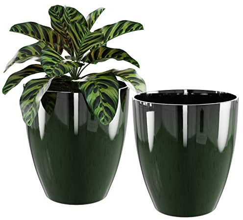 Blumentöpfe Set mit 2 Stück, 25.4 cm Blumentopf für Innen- und Außenpflanzen mit Entwässerungsloch, moderner dekorativer Übertopf für alle Hausgartenpflanzen und Sukkulenten, Blumen (grün)