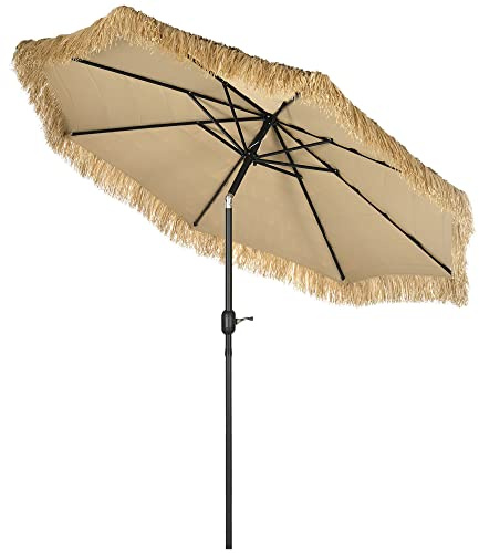 Outsunny Ombrellone da Giardino 2.6x2.6m Inclinabile con Manovella Reclinabile, Ombrellone da Esterno Rotondo Hawaiano a 8 Stecche, in Alluminio e Poliestere, per Cortile Balcone Terrazzo, Cachi