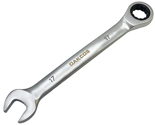 DAKCOS Fixed Head Ratchet Spanner 17mm Ratcheting Combination Wrench Chrome Vanadium Steel