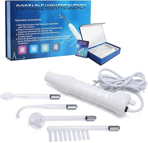 Yofuly Máquina de Alta Frecuencia Estetica Facial con 4 Dispositivos de Masaje Facial, Portátil de Mano de Alta Frecuencia para el Cuidado de la Piel
