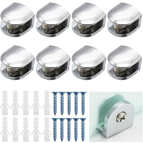 Glasklemmhalter, CTRICALVER 8 Stück Glasklemmen, Glasbodenträger Zinklegierungs Glasregal Halter für 6–8 mm dickes Glas