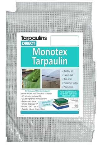 Monotex Tarpaulin 250gsm 5.0m x 2.5 Clear Heavy Duty Strong Industrial Waterproof Sheet Cover Tarp with Reinforcved Eyelets