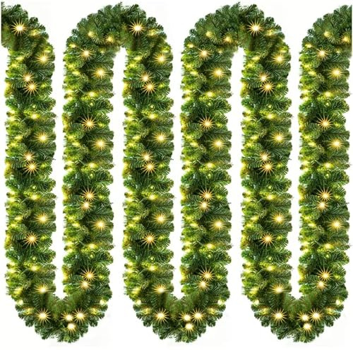 Casaria® Weihnachtsgirlande mit Beleuchtung 2x 10m 200 LED Beleuchtet Innen Außen Grün Weihnachtsdeko Weihnachten Deko Girlande Tannengirlande Warmweiß
